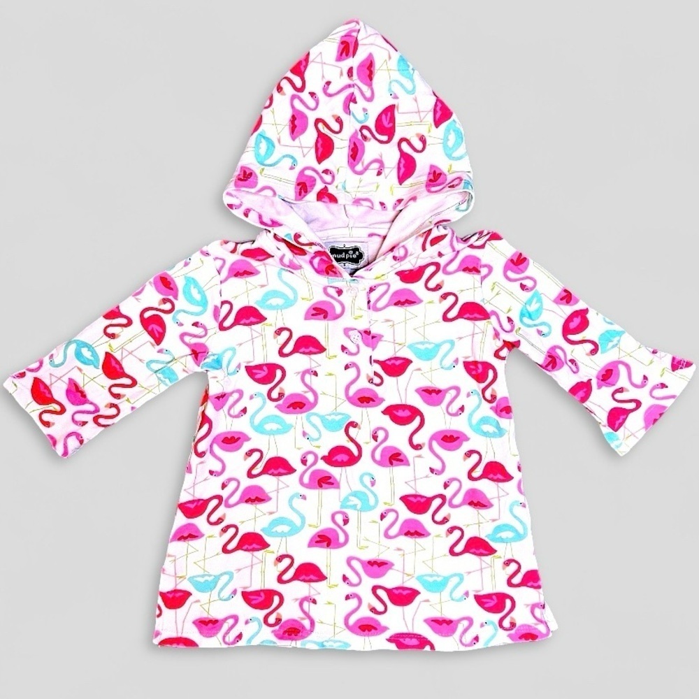 Mud Pie Flamingo Printed Baby Swim Coverup Dress with Hood 12-18M